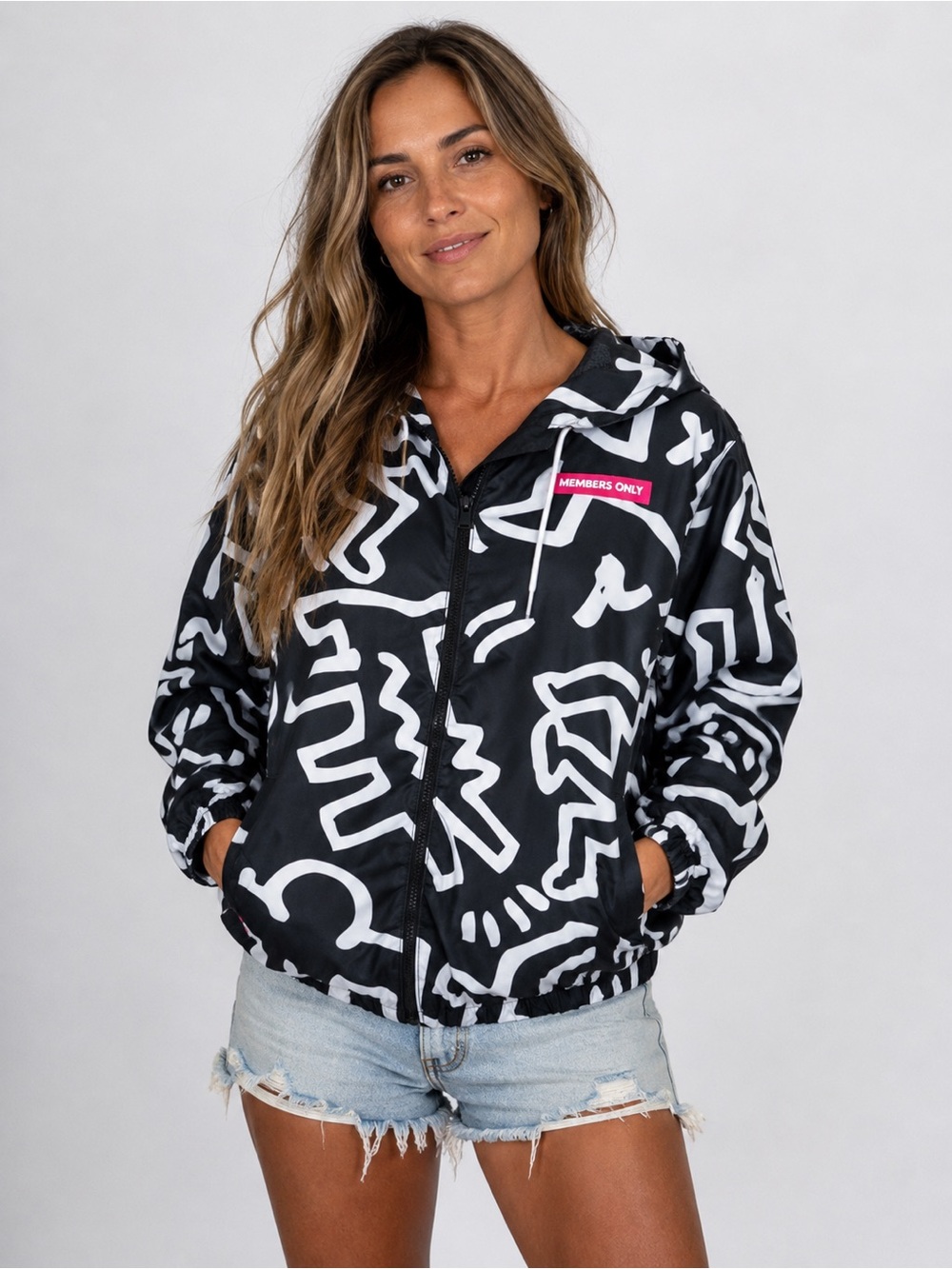 Members Only Keith Haring Abstract Graphic Hooded Zip Jacket Size S